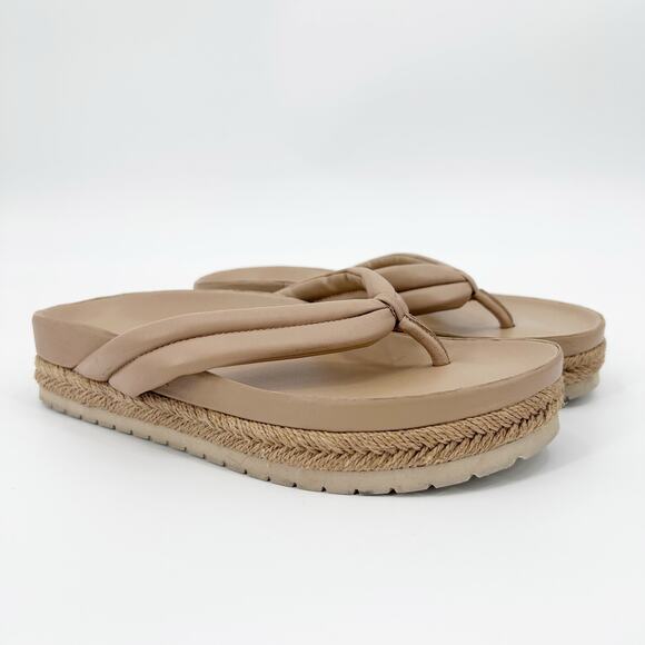 Vince Tan Leather Thong Espadrille Sandals Padded Casual Resort Womens Size 8 - Picture 3 of 11